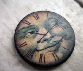 Clock Ephemera 1.5 inch Pendant. Blue face. Custom drilled or metal bail. Clock pendant. Wood tile. Bead. Pendant. Art tile.