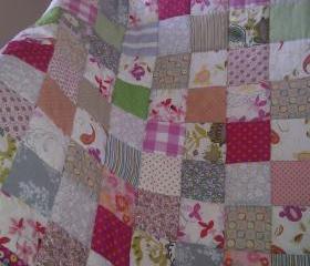 patchwork quilt girls quilt baby quilt nursery coloured squares with reversible deep pink daisy print