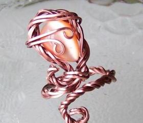 Ring size 7 adjustable - Copper Wire Wrapped OOAK Art Ring
