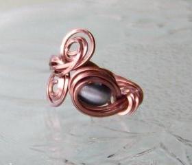 Ring size 4 adjustable - Wire Wrapped OOAK Art Ring Twisted Copper