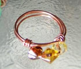 Ring sz 7 - Shades of Amber Beads and Copper Wire Wrapped OOAK Art Ring