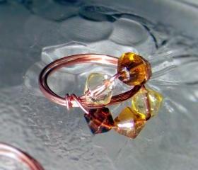 Ring sz 6.5 - Shades of Amber Beads and Copper Wire Wrapped OOAK Art Ring
