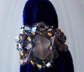 Ring sz 7 adjustable - Wire Wrapped Copper over Aluminum with Blue Crystal Bicone