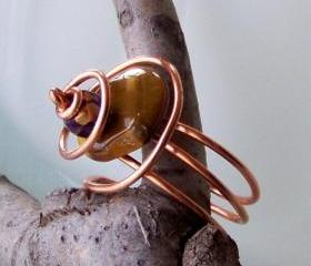 Ring sz 10 - Wire Wrapped Copper with Cat's Eye Stone