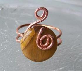Ring sz 10 - Wire Wrapped Copper with Cat's Eye Stone