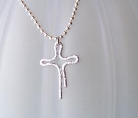 Textured Aluminum Cross Pendant and silver plated ball chain