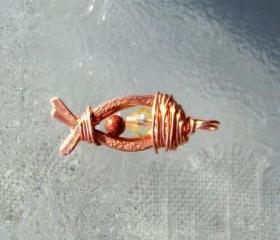 Copper Fish w/ Copper Wire Wrap - Art Pendant