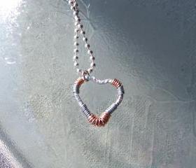 Textured Silver Tone Heart Wire Wrap - Art Pendant Necklace