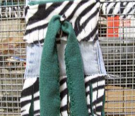 Cage and Bonding Bag POUCH for SMALL PETS - Denim, Green Fleece with Black and White Zebra Stripe patterned Fleece - 6x6 inches