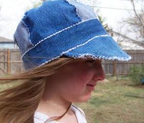 Sz. 23' Newsboy Cap Hat in Recycled Rag Denim