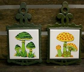 Vintage Mushroom Cast Iron Trivet Set of 2