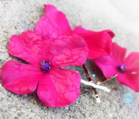 pink hydrangea bobbies, hydrangea hair clip, pink hair clip