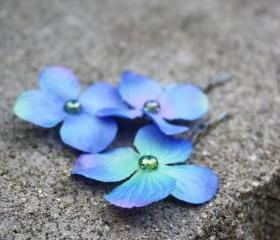 hydrangea hair clip, blue hydrangea clip, flower hair clip