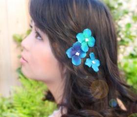 blue velvet hydrangea flower hair clip
