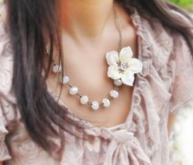 bridal party necklace, ivory cherry blossom flower necklace 'Trinity'