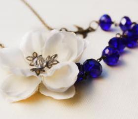 necklace cherry blossom, crystal necklace, holiday jewelry, under 50