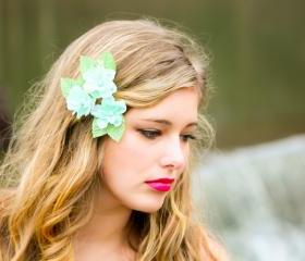 cherry blossom hair clip, sea foam flower clip, flower girl hair clip