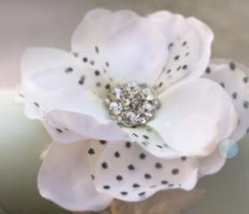 polka dot soft tulle bridal hair clip, rhinestone hair clip