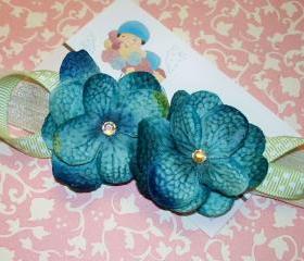 Cerulean Blue Baby Flower Headbands, Newborn Headbands, Baby Girl Headbands