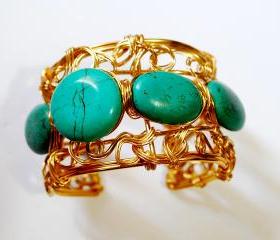 Wire wrapped cuff bracelet made with Turquoise gemstones