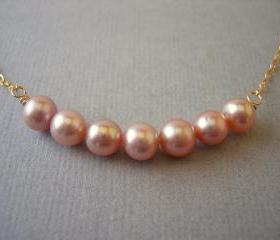 Row of Pink Freshwater Pearls Necklace