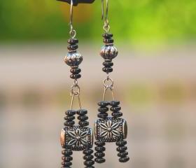 Silver and Gunmetal 'Eiffel Tower' Earrings by Kashmira Patel