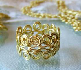 Ring, Custom Size, Golden Brass Egyptian Swirl Link