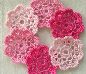 Pretty in Pink Handmade Applique Flowers, Mini Doilies - set of 12