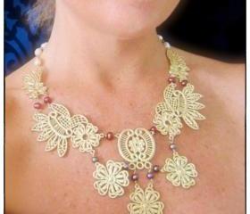 Elegant Affair bold statement necklace gold lace detail pearls Haute Fashion Victorian French style
