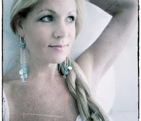 Endless long dangle chandelier earrings with mirror charms and turquoise sterling silver chain & beads