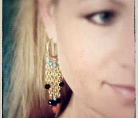 Hesperides gold hoops earrings red coral gold chain chandelier dangle charm crystal turquoise 