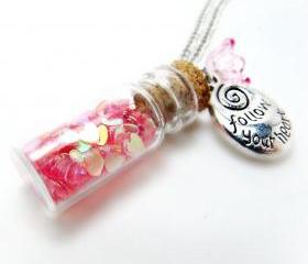 Jar of Hearts Necklace- Glitter Necklace-Bottle Necklace-Charm Necklace-Summer Necklace-Flower Necklace-Bottle Jewelry