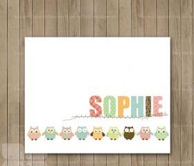 DIY Nursery Art Baby Girl Owl Border Personalised Printable Nursery Art - 8 x 10 