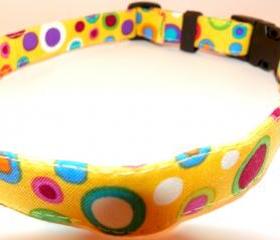 Yellow Dog Collar - Bright Colored Shapes Summertime, Springtime, SIZE XS 7-11"