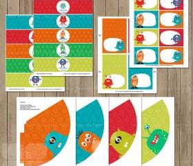 Monster Printable Party Diy - Birthday Banner, Cupcake Toppers, Hats and more