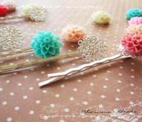 6 Filigree Bobby Pins Hair ornaments Silver color, Round, 17x57mm, Hole: 1mm