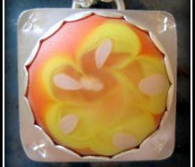 Pendant - Orange and Lemon Yellow Primrose Artisan Glass Flower