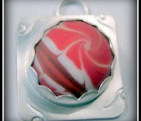 Pendant - Red and White Swirl Camellia Artisan Glass