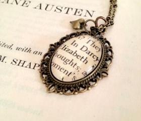 Elizabeth and Mr. Darcy Pride and Prejudice Book Page Necklace