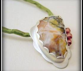 Pendant - Pink Green Jasper Sterling Copper