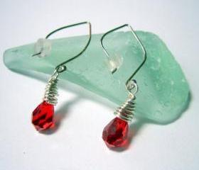 Earrings - Ruby Red Swarovski Crystal Sterling