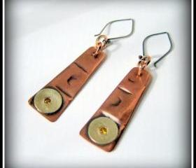 Earrings - Textured Copper, Sterling, Golden Topaz