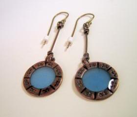 RESERVED Earrings - Cornflower Blue Resin Dark Copper Sterling Silver