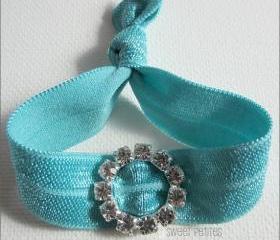 Turquoise Hair Tie - Bling Collection - Rhinestone Embellishment - Doubles as Bracelet