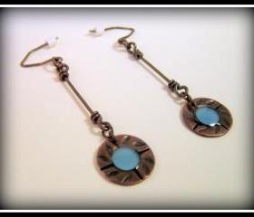 RESERVED Earrings - Cornflower Blue Resin Textured Dark Copper Sterling Silver