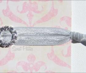 Silver Elastic Hair Tie - Crystal Charmer - Rhinestone Embellishment - Mane Accessory