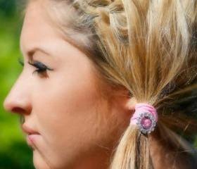 Pink Elastic Hair Tie Bling Collection Rhinestone Embellishment Doubles as Bracelet