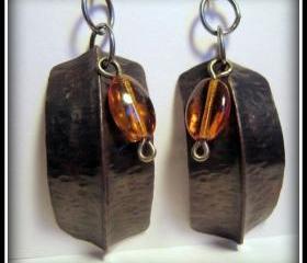 Earrings - Dark Copper Fold Formed Amber Bead