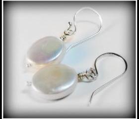 Earrings - Satin White Freshwater Pearls Ovals Sterling Ear Wires