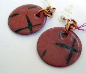 Earrings - Mauve Black Enameled Copper Posts